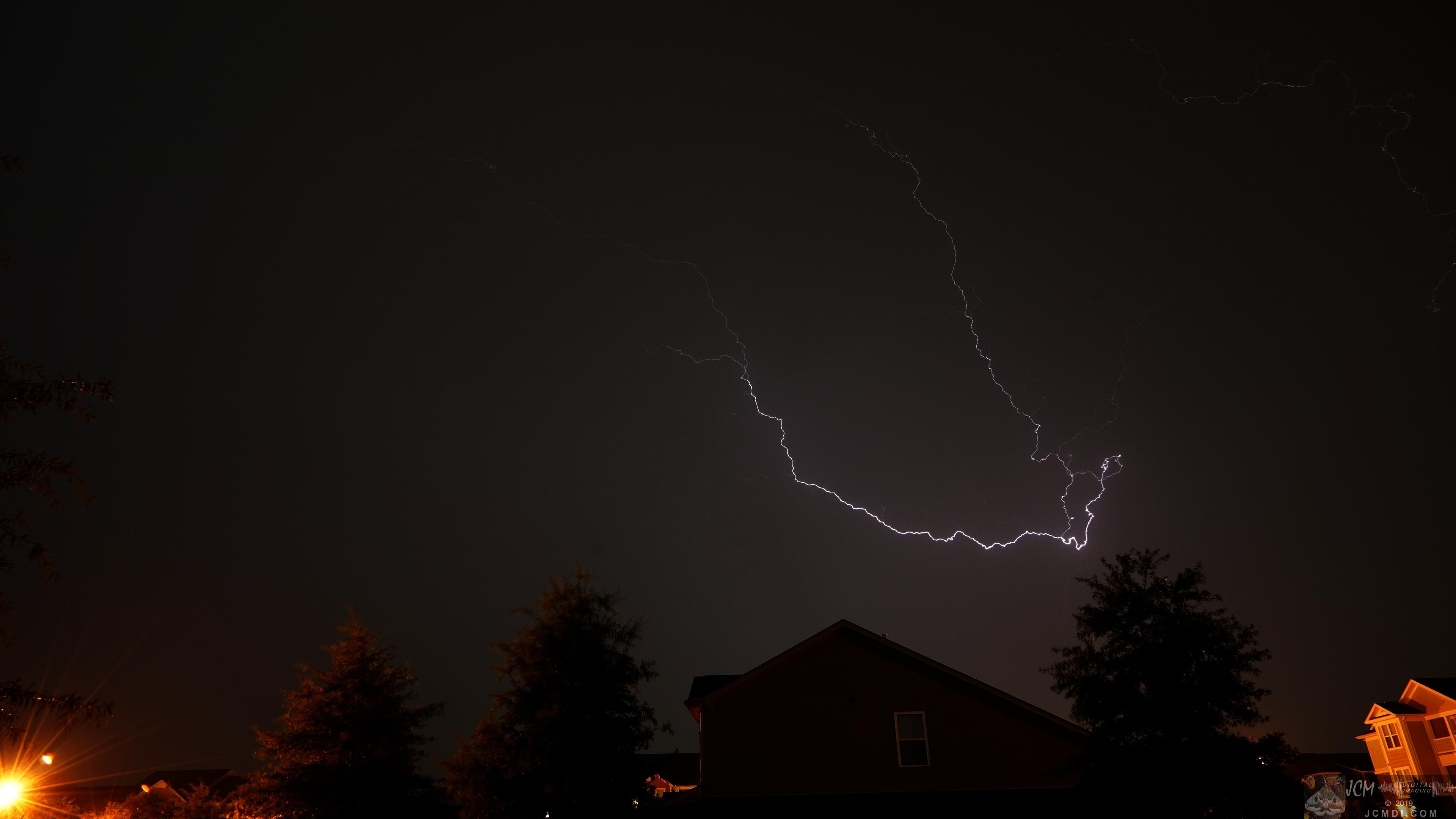 Severe thunderstorm lightning bolt lights up the sky in Tennessee
